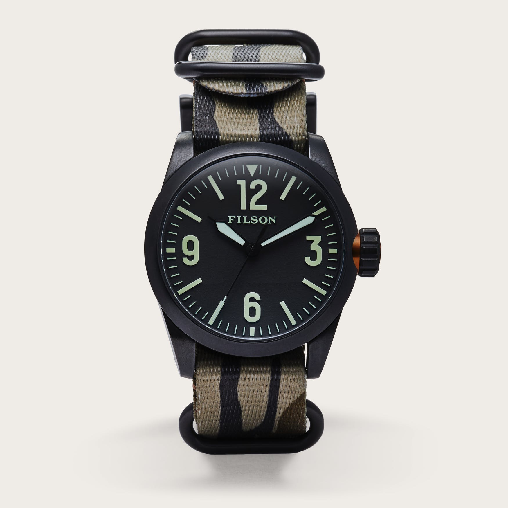 filson black chronograph watch